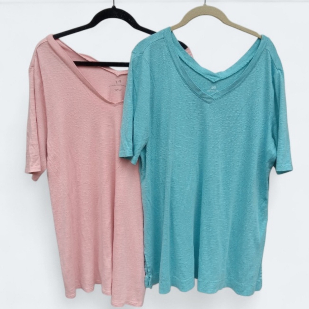 J. Jill Pima Cotton Double V-Neck Tunic Bundle Blue Pink Size XL Relaxed Fit